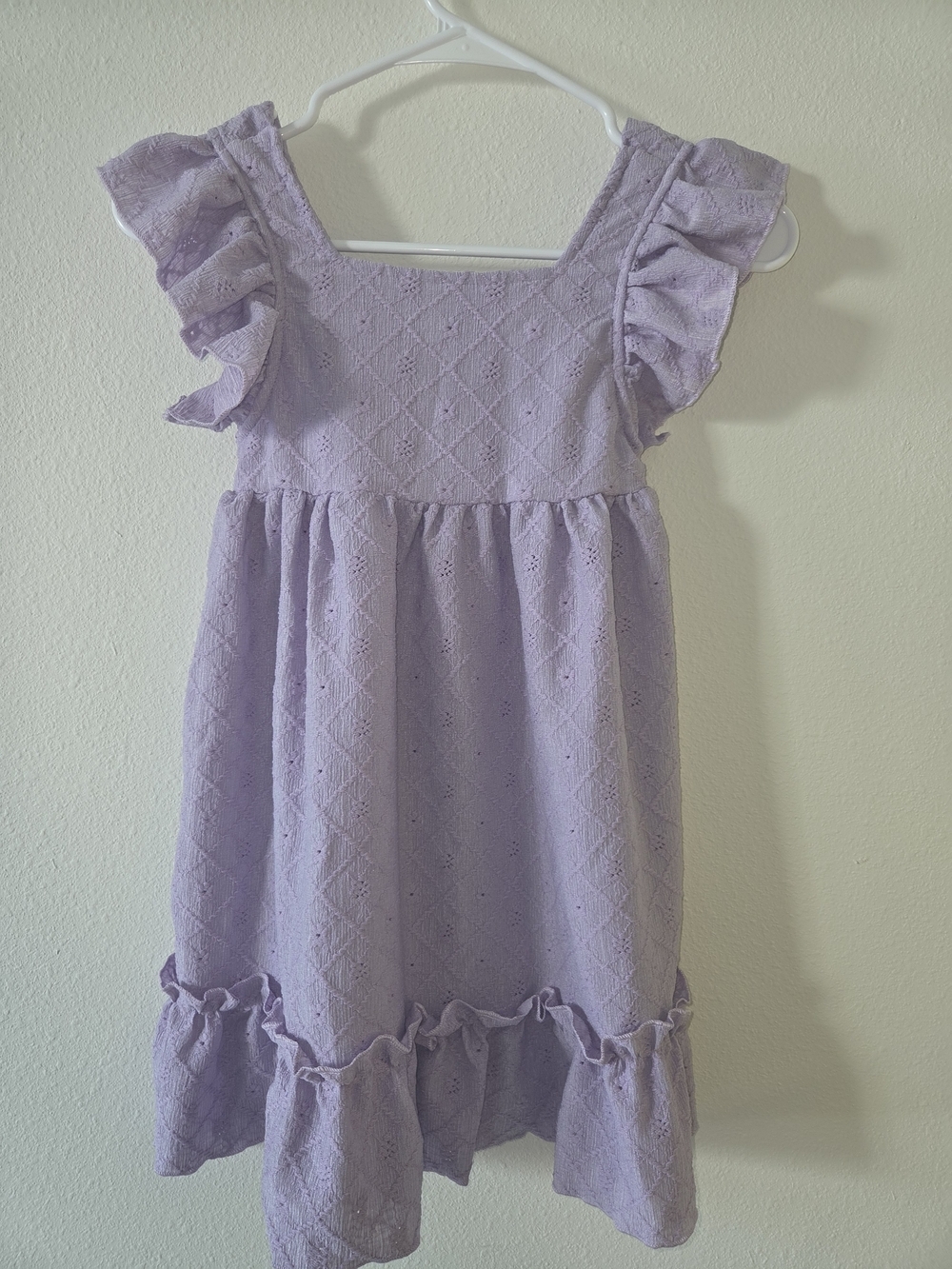 Girls Lavender Eyelet Ruffle Dress Size 7 | Bow Back | Cottagecore Spring Dress - Picture 2 of 4